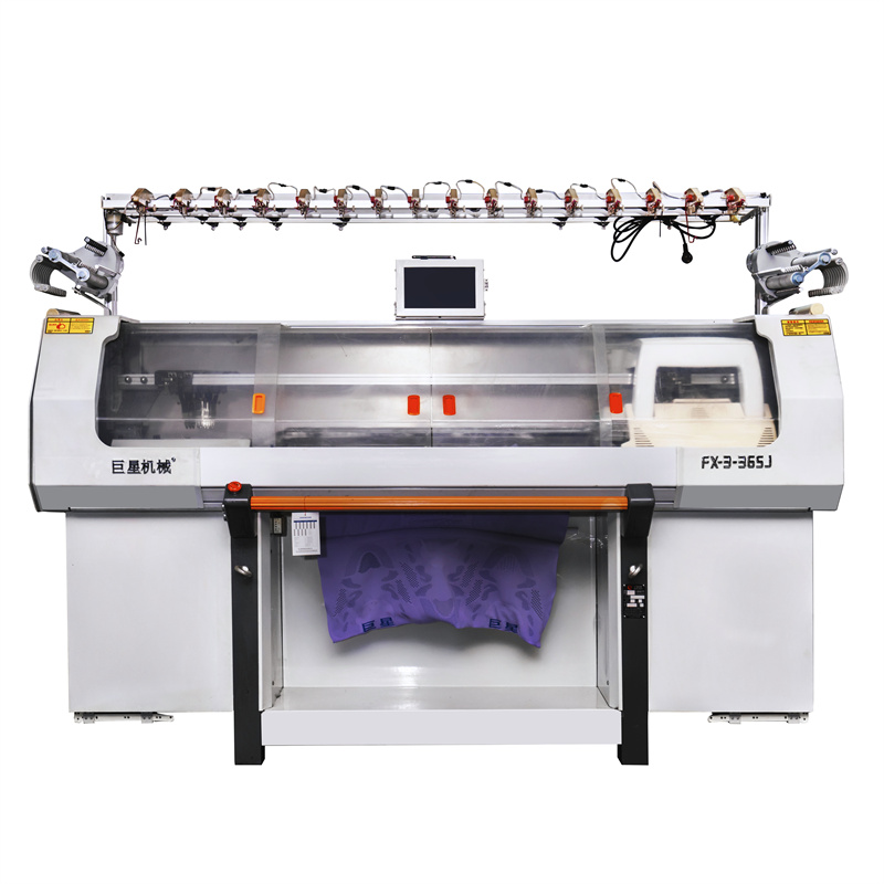 Machine à tricoter plate informatisée pour tige de chaussure en tricot mouche présélectionnée à trois systèmes